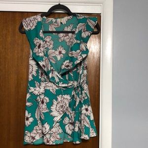 Teal floral wrap blouse